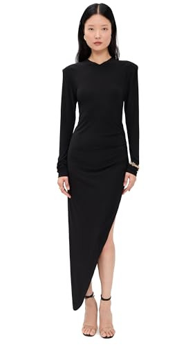 Norma Kamali Women's Shoulder Pad V Neck Side Drape Gown, Black, M | Amazon (US)