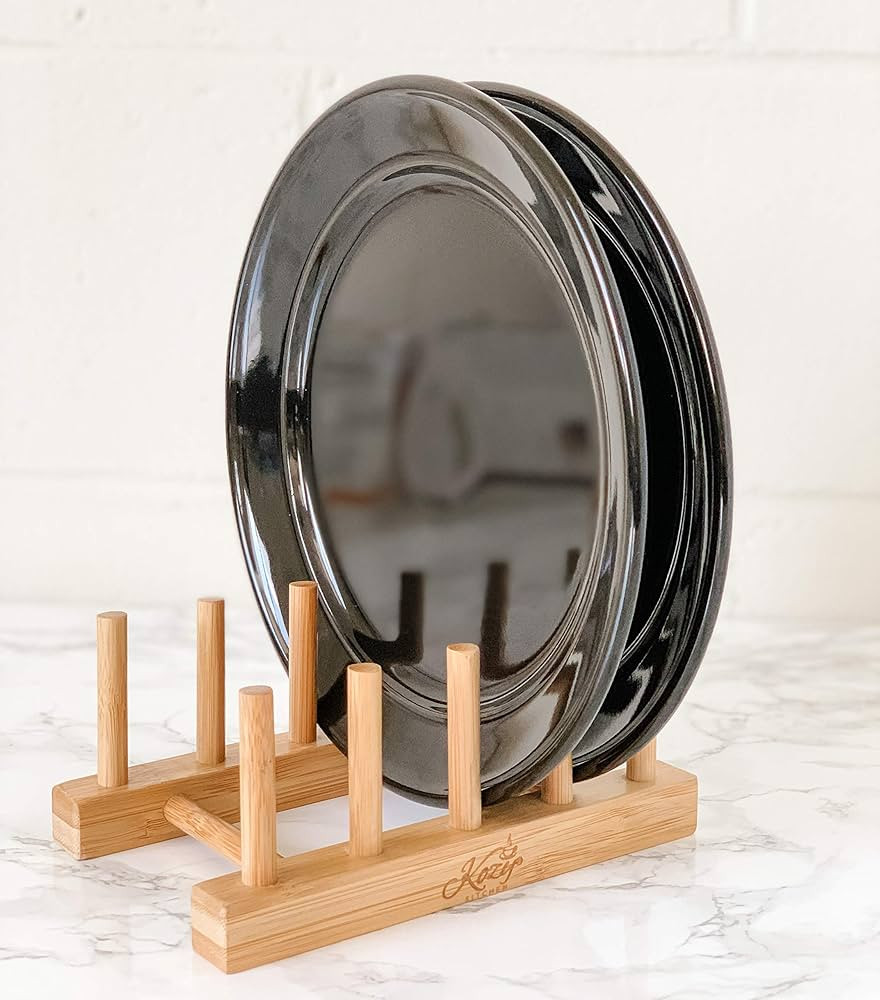 KOZY Dish Drying Rack Handmade Dishware Plate Holder Natural Bamboo Drainer Stand - Wooden Finish... | Amazon (US)