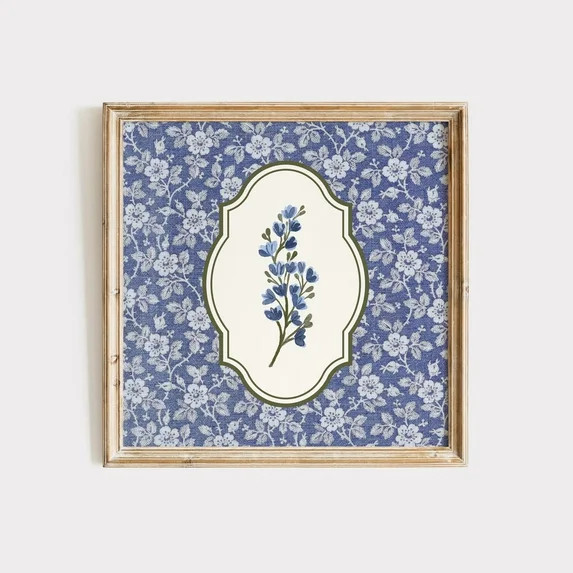 Blue Flower Print, Cottagecore Wall Art, Trendy Apartment Decor, Square Wall Art Wall Art, Modern... | Walmart (US)