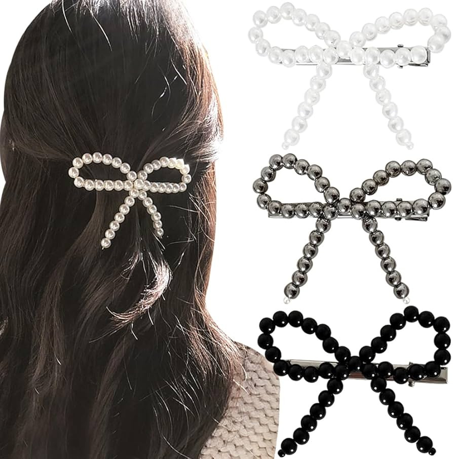 3pcs Pearl Bow Hair Clip,Pretty Hair Clips Bow Hair Barrettes Pearl Hair Pins,Non-Slip Metal Alli... | Amazon (US)