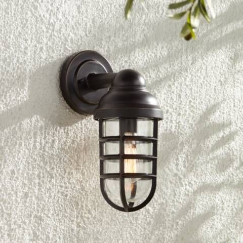 Marlowe 13 1/4" High Bronze Metal Cage Outdoor Wall Light | Lamps Plus