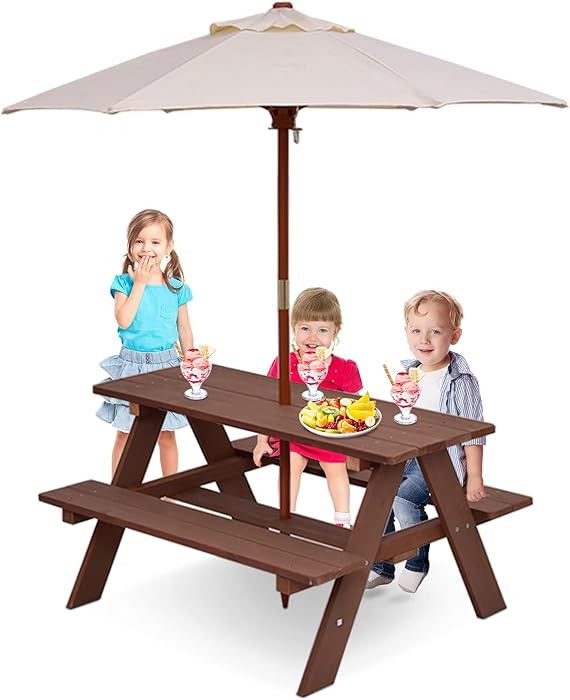 Costzon Kids Picnic Table, Fir Wood Kids Outdoor Table and Chairs with Removable Umbrella, Toddle... | Amazon (US)