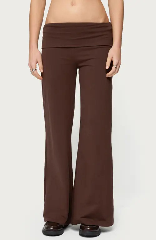 EDIKTED Wide Leg Foldover Cotton Pants in Brown at Nordstrom, Size X-Small | Nordstrom