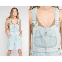 Denim Overall Shorts 90S Light Wash Blue Jean Overalls Retro Grunge Basic Pocket Bib Shortalls Streetwear Cargo 1990S Vintage Large L | Etsy (US)
