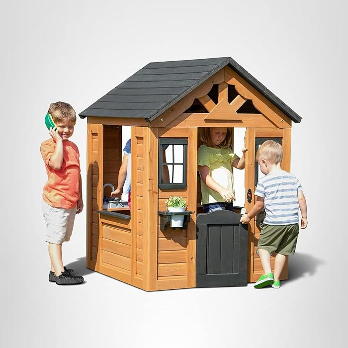 Backyard Discovery Sweetwater Cedar Wooden Kids Playhouse Cottage with Play Kitchen, Snack Bar, H... | Amazon (US)