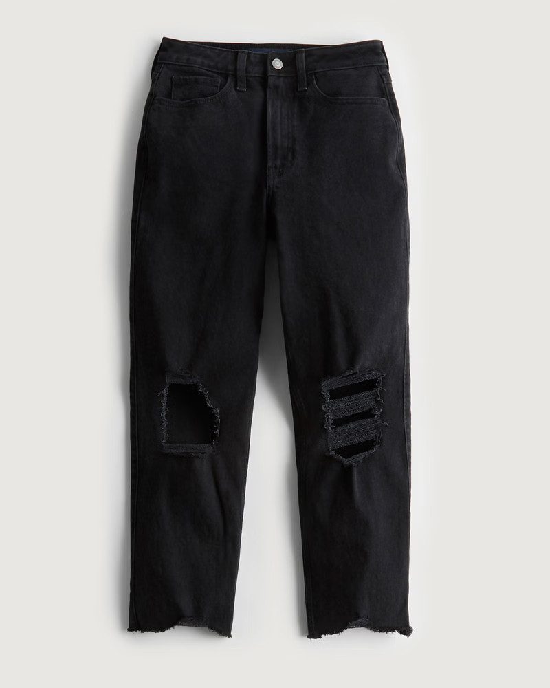 Ultra High-Rise Ripped Black Vintage Ankle Straight Jeans | Hollister (US)