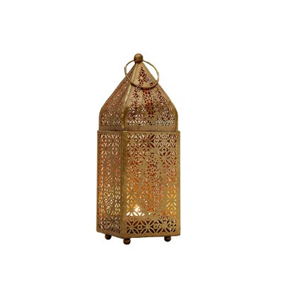 Bungalow Rose Small Moroccan Gold Ornate Candle Lantern, Antique Gold Lantern, Decorative Candle Lantern Holders For Indian-Inspired Wedding, Eid, Ram | Wayfair North America