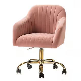 Jacinda Modern Pink Velvet Swivel and Adjustable Task Chair with Gold Base | The Home Depot