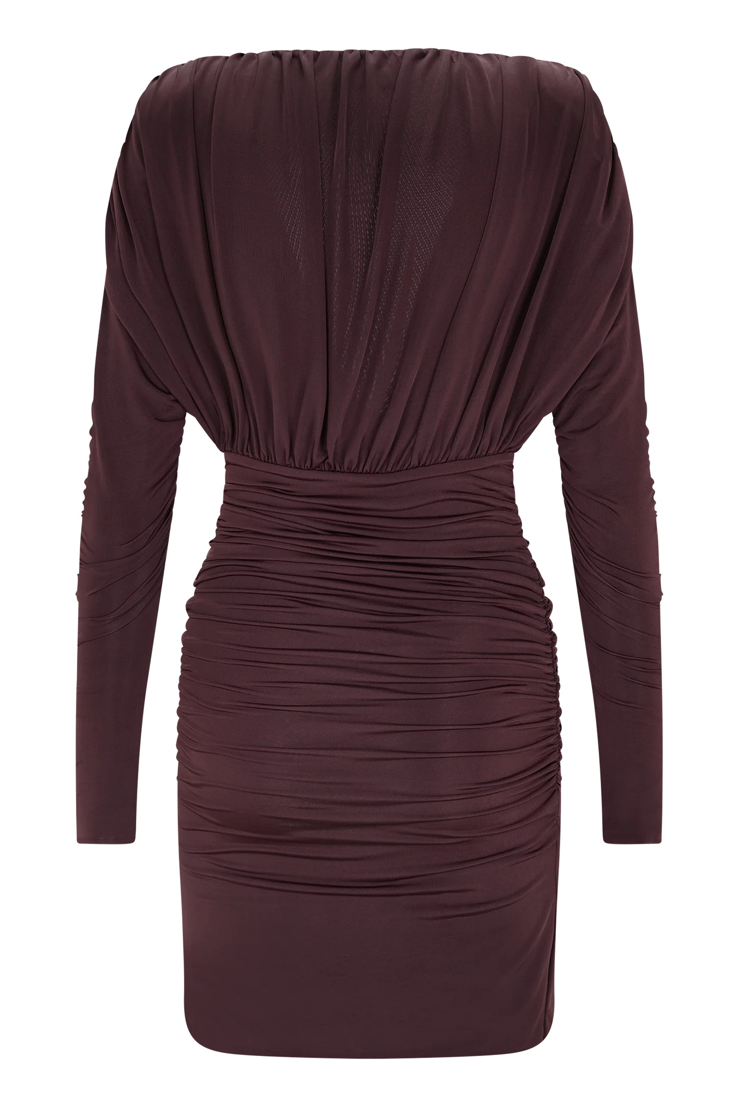 Hayden Long Sleeve Plunge Mini Dress - Burgundy | MESHKI US