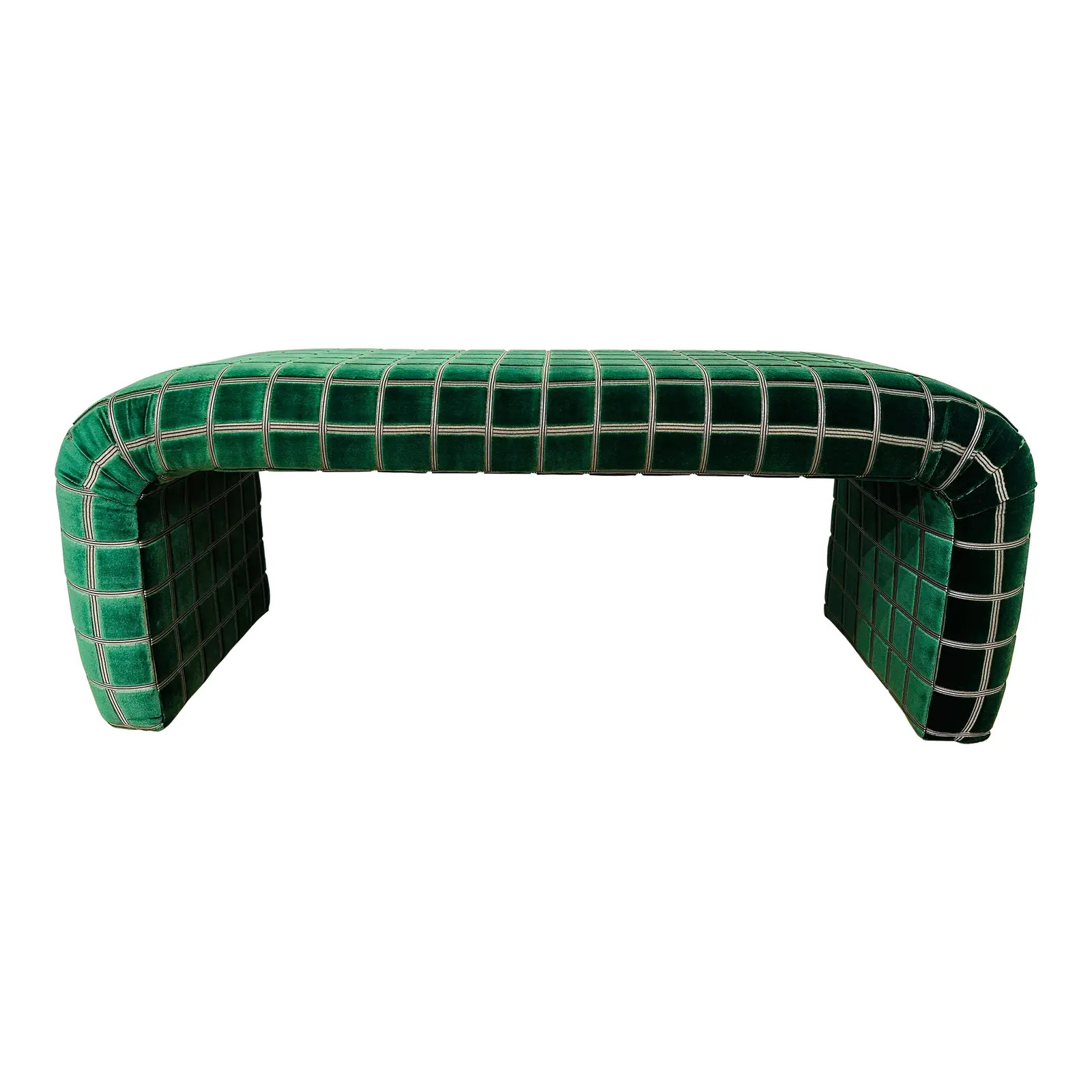 Vintage Waterfall Bench, Reupholstered in Velvet | Chairish