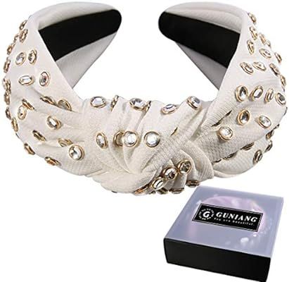 White Knot Headband for Women - Fashion Diademas Rhinestone Bling Knotted Head Bands for Girls Ha... | Amazon (US)