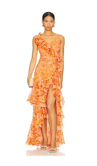 PatBO Myosotis Flutter Gown in Orange. - size 0 | Revolve Clothing (Global)