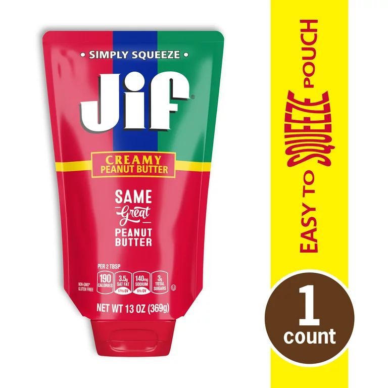 Jif Squeeze Creamy Peanut Butter, 13 oz. - Smooth, Creamy Texture, Portable Peanut Butter Pouch | Walmart (US)