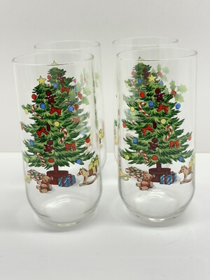 Vintage Luminarc Noel Christmas Tree 16oz Drinking Glasses Set Of 4 1980's   | eBay | eBay US