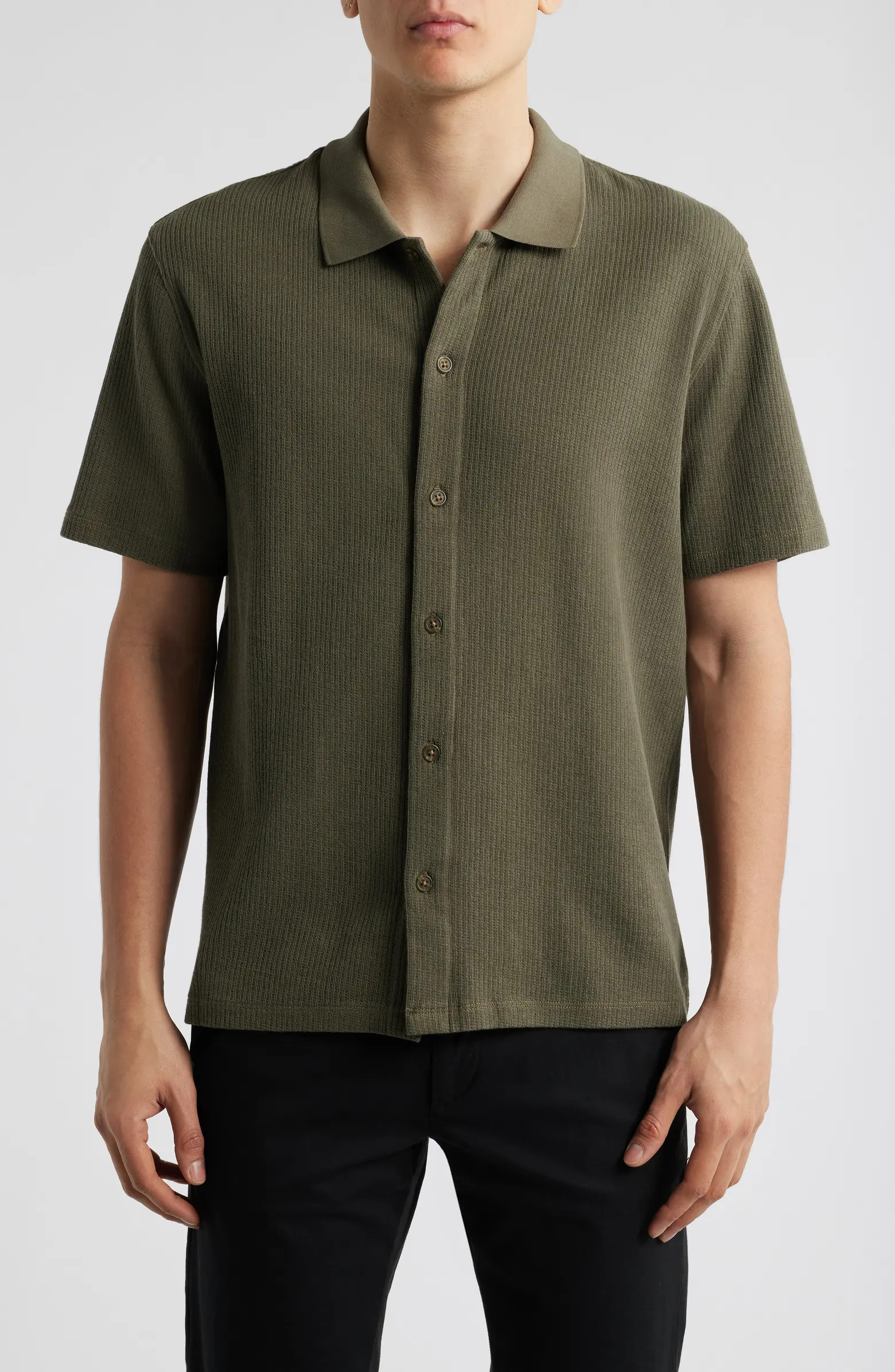 Textured Double Knit Short Sleeve Button-Up Shirt | Nordstrom