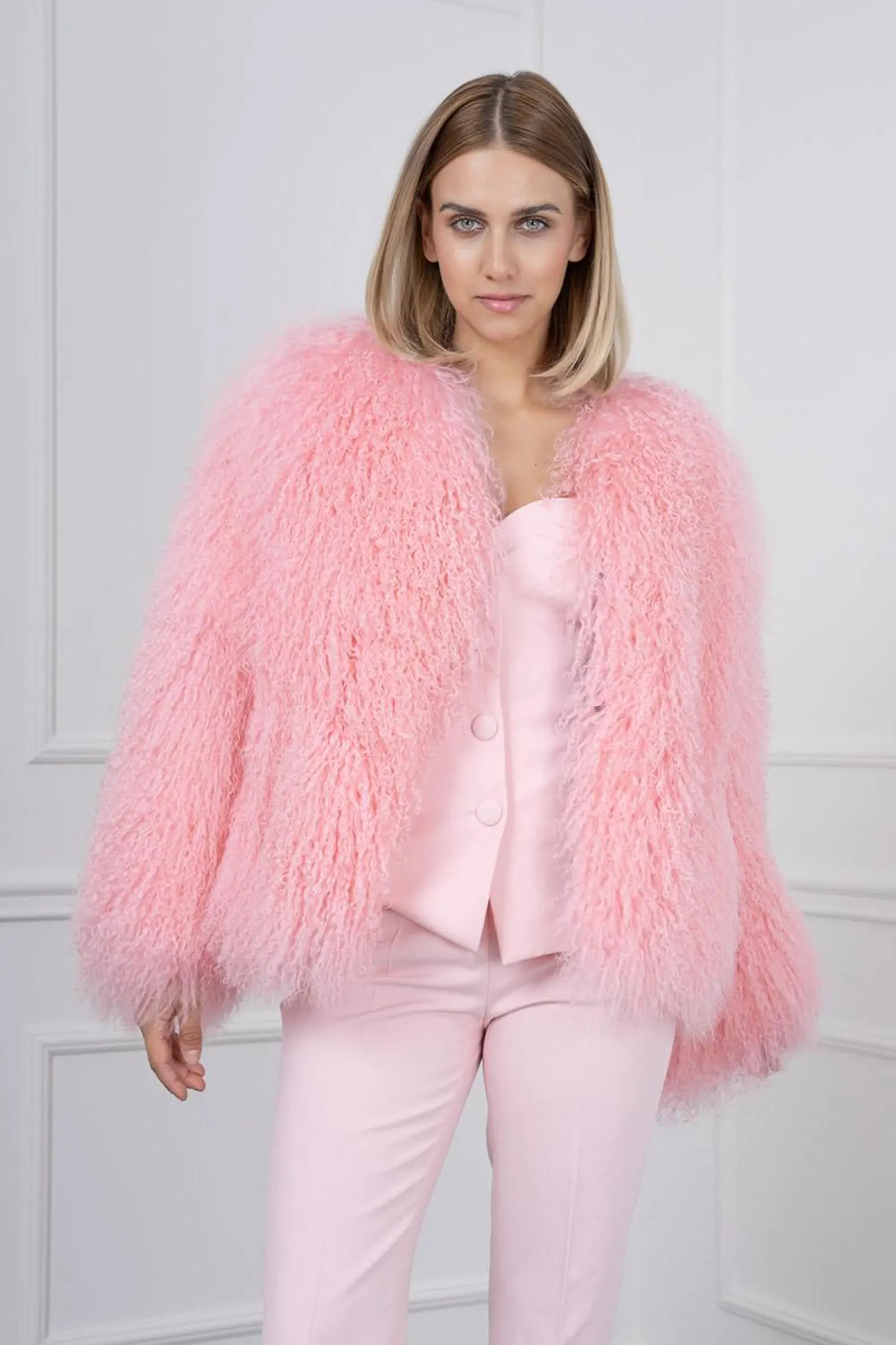 Pink Mongolian Lamb Fur Jacket - Etsy | Etsy (US)