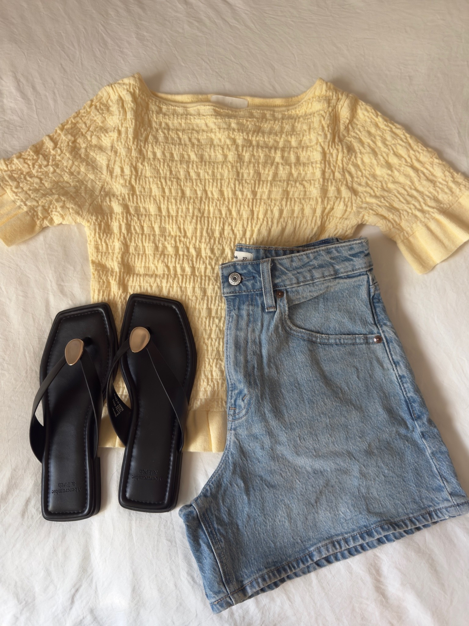 Dressy casual outfit! This top is on sale at H&M right now! 

#casual #summer #denimshorts #outfitinspo #yellow #ruched #inspo #ootd

#LTKSeasonal #LTKSaleAlert #LTKootd