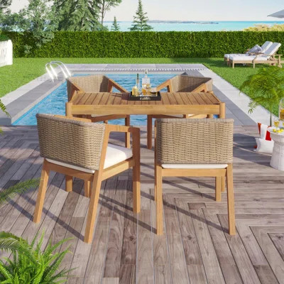 Acacia Wood Outdoor Dining Set Of 5, Durable And Stylish Patio Furniture For Family Gatherings And Entertaining | Wayfair North America