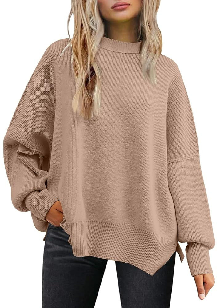 LILLUSORY Women's Oversized Batwing Sweaters 2025 Fall Outfits Trendy Crewneck Knit Side Slit Fas... | Amazon (US)