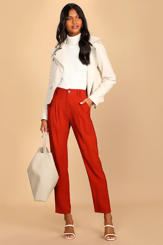 Strictly Business Rust Orange High Waisted Trouser Pants | Lulus (US)