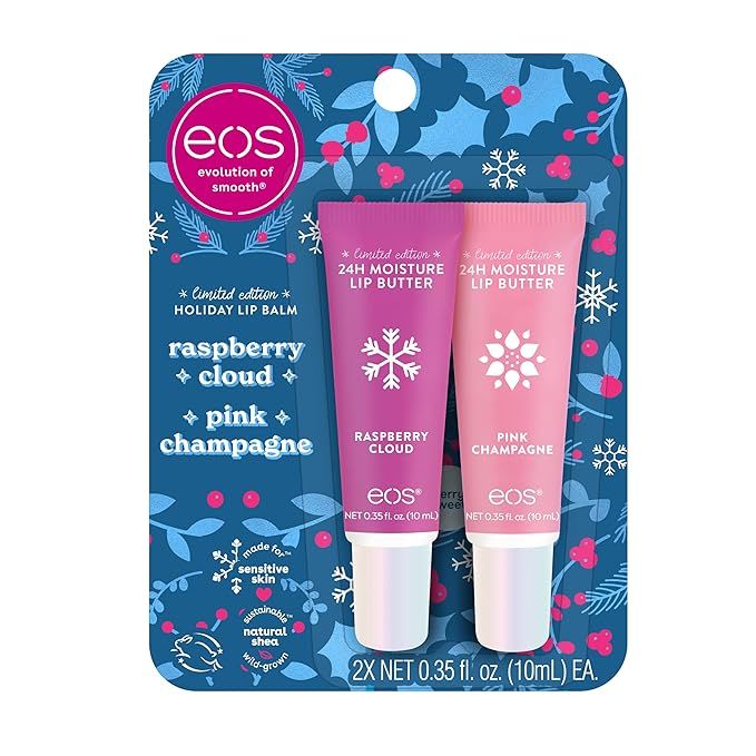 EOS Limited Edition Holiday Lip Balm Set, Raspberry Cloud & Pink Champagne, 24-Hour Moisture Lip ... | Amazon (US)