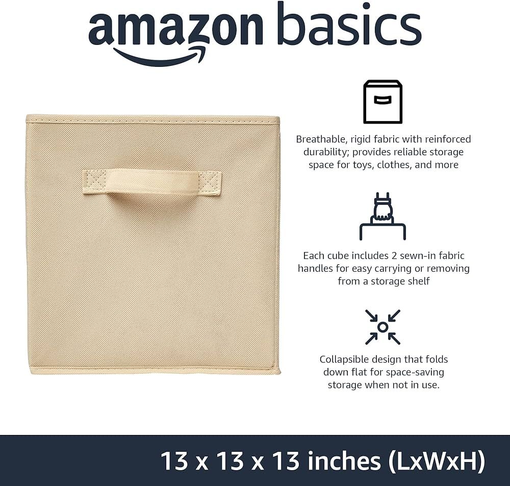 Amazon Basics Collapsible Fabric Storage Cube Organizer with Handles, 13 x 13 x 13 Inch, Beige - ... | Amazon (US)