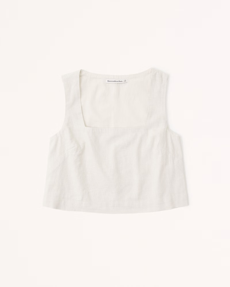Linen-Blend Squareneck Set Top | Abercrombie & Fitch (US)