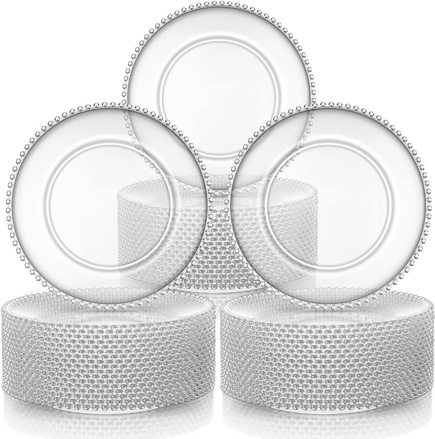 50 Pieces Clear Charger Plates Bulk 13 Inch Plastic Round Dinner Plate with Beaded Rim Acrylic Em... | Amazon (US)
