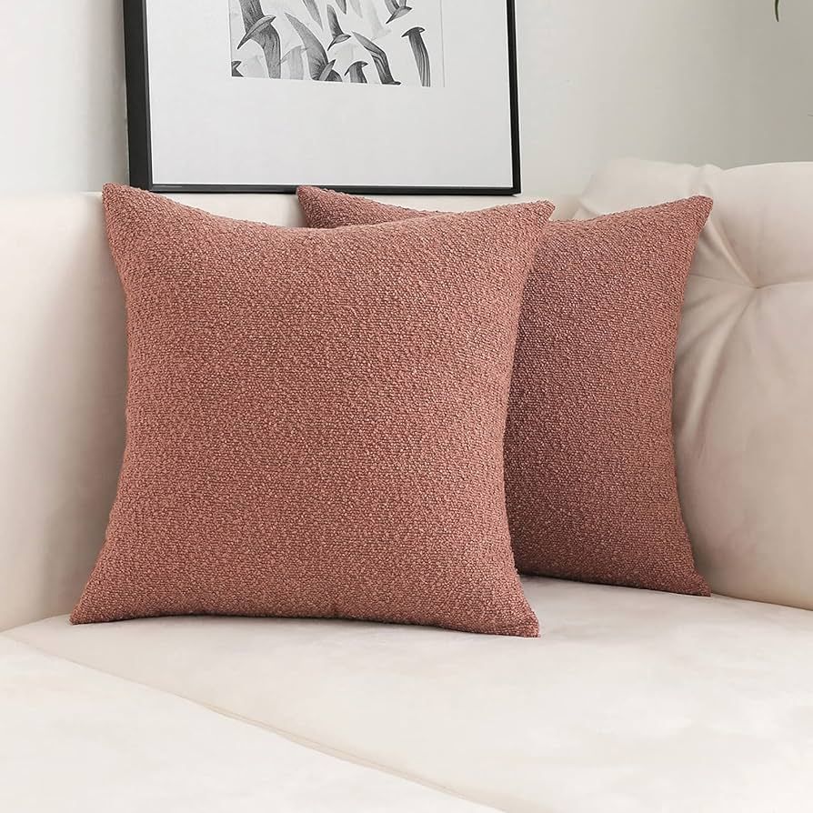 Jeneoo Dusty Rose Decorative Square Thick Accent Throw Pillow Covers Fine Textured Boucle Couch C... | Amazon (US)