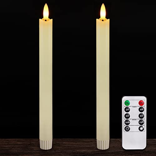 Homemory 2 Pcs Real Wax Made Flameless Taper Candles with Remote and Timer, 9.6" Ivory Battery Op... | Amazon (US)