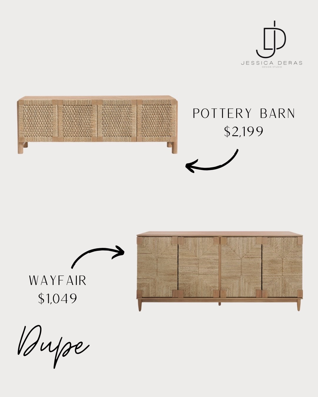 Pottery Barn woven buffet dupe!!😉😍

 Interested in our interior design? (jessicaderasinteriordesign.com) to schedule a 30min free Discovery call! We’d love to design your home. 

#LTKFamily #LTKHome #LTKStyleTip