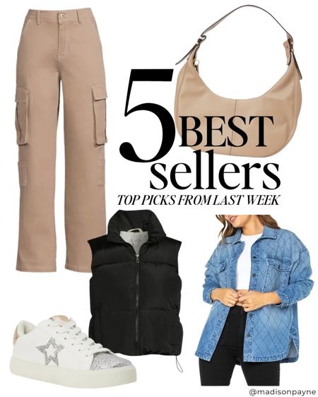 Last week’s best sellers 🥰 the denim shacket fits oversized (sized down to a small). The cargo pants fit tts (got my usual size medium), and the sneakers fit tts and are a Golden Goose look for less

#LTKSeasonal #LTKstyletip #LTKunder50