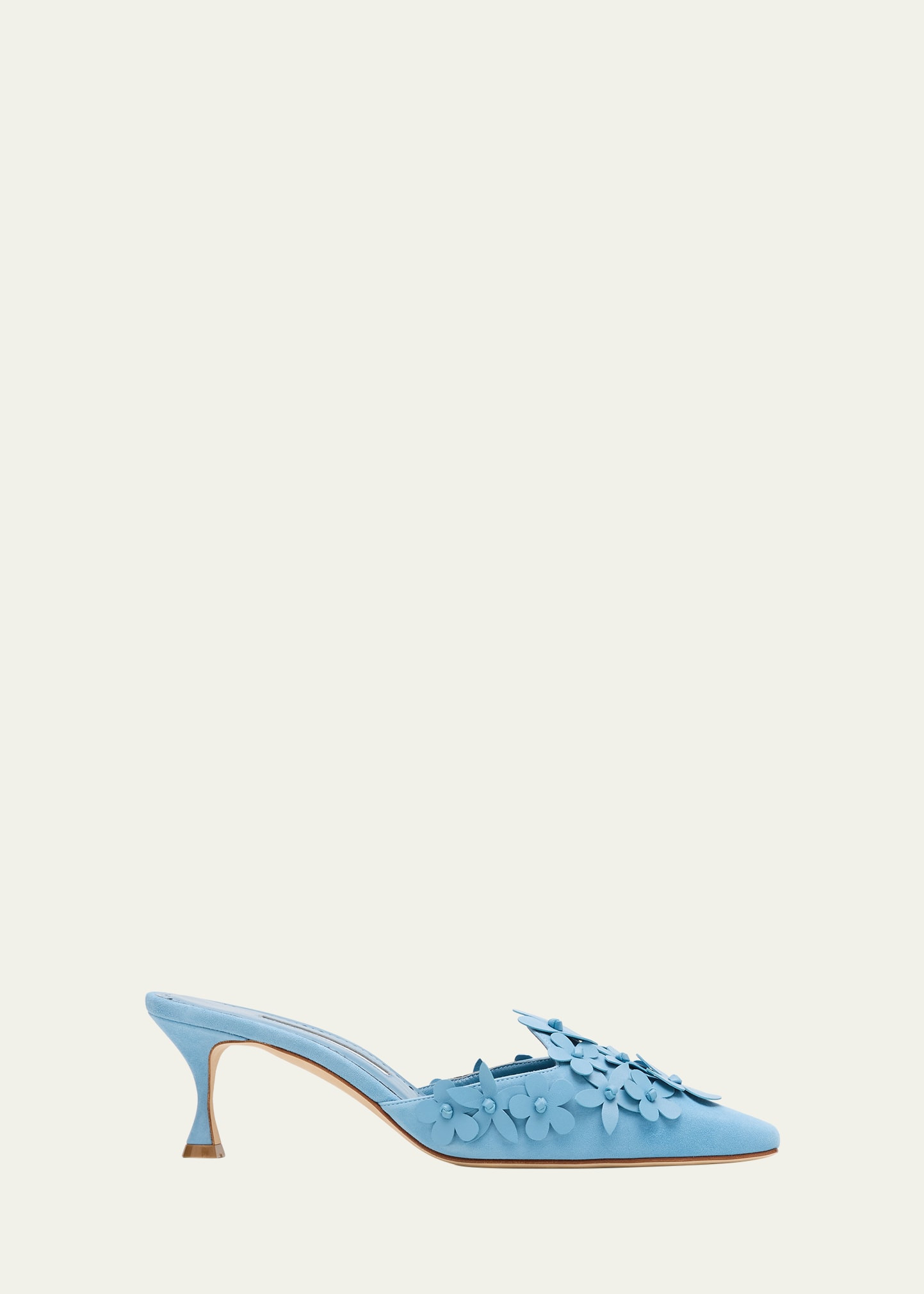 Manolo Blahnik Harnes Flower Suede Kitten-Heel Mules | Bergdorf Goodman