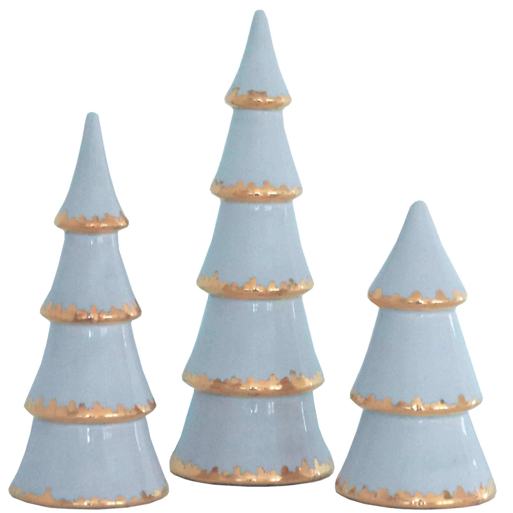 Hydrangea Blue Tiered Christmas Trees with 22K Gold Brushstroke Accent | Ruby Clay Company