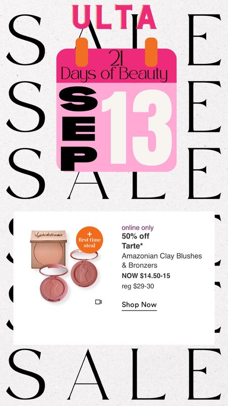 tomorrow you can grab tarte amazonian clay blushes and bronzers for 50% off at ULTA !! 
21 Days of Beauty is still in full swing so grab what you’ve been eyeing!! 

#ulta #beauty #21days #sales #deals #LTKsalealert #competition #steals #makeup #skincare #body #powders #concealer #foundation #brows #mascara #highlight #contour #tarte #amazonianclay #blush #bronzer



#LTKsalealert #LTKbeauty #LTKunder50