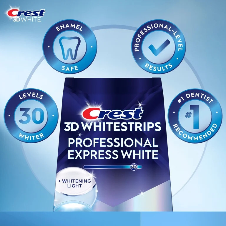 Crest 3DWhitestrips Professional Express Teeth Whitening Kit with Light, 19 Count | Walmart (US)
