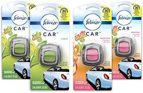 Febreze Car Air Fresheners, 2 Gain Original and 2 Gain Island Fresh Scents, Odor Eliminator for S... | Amazon (US)