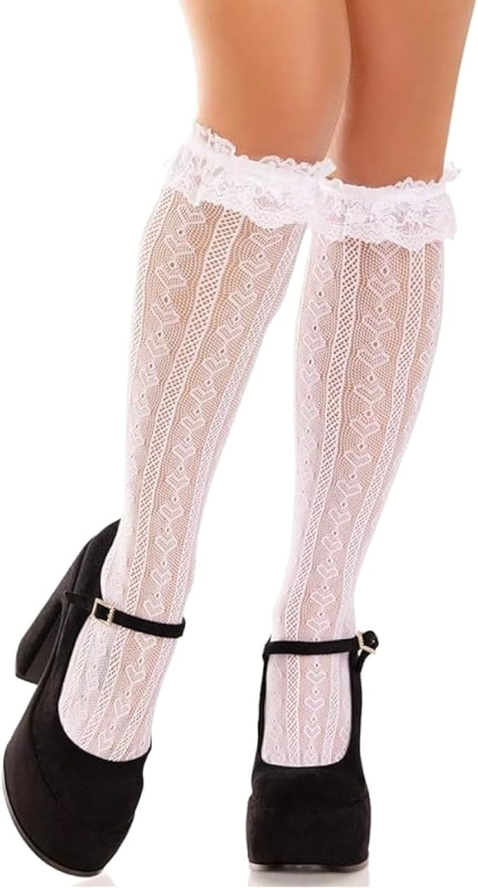 Knee High Lace Ruffle Socks, Sheer Fishnet Patterned Stockings, Frilly Lolita Tube Socks for Wome... | Amazon (UK)