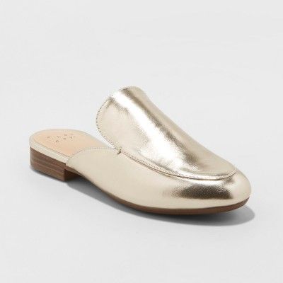 Women's Anney Wide Width Backless Mules - A New Day™ Gold 8.5W | Target