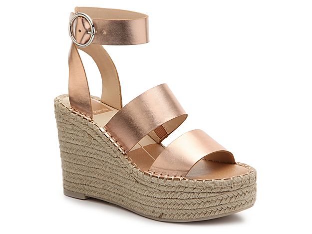 Dolce Vita Shae Wedge Sandal - Women's - Rose Gold Metallic Faux Leather | DSW