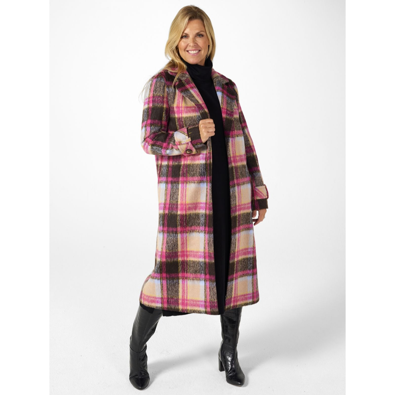 Helene Berman Edge to Edge Check Coat | QVC UK
