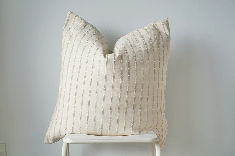 Off White Sage Green Striped Woven Pillow Cover - Etsy | Etsy (US)