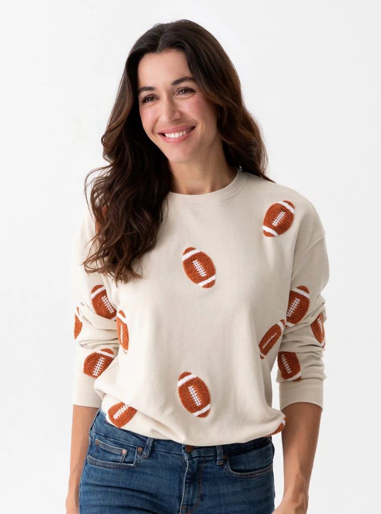 Shiraleah Football Sweatshirt, Putty | Shiraleah