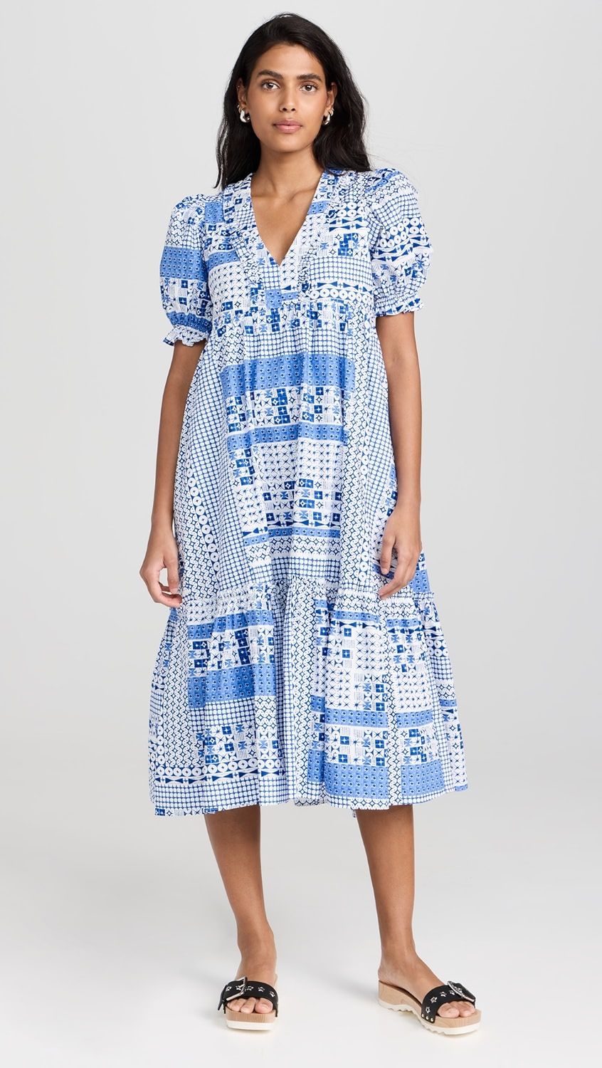 Geometric Print Tiered Midi Dress | Shopbop