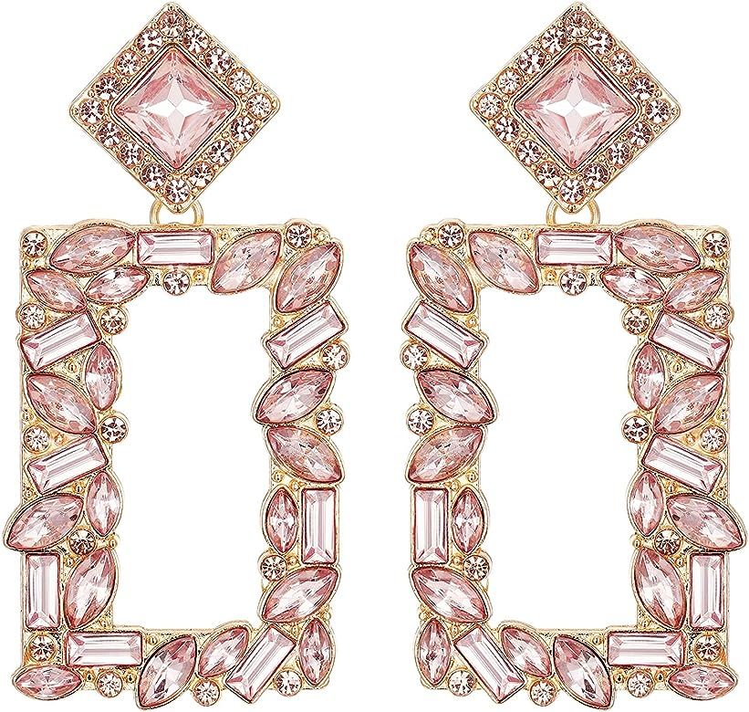 Mlouye Square Rhinestone Dangle Earrings For Women, Sparkly Crystal Geometric Drop Statement Chan... | Amazon (US)