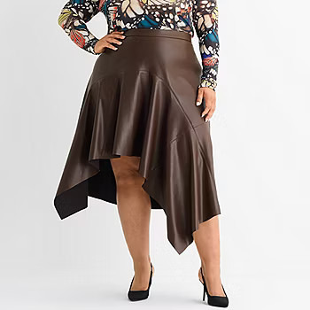 new!Ashley Graham Womens Plus Midi Faux Leather Asymmetrical Skirt | JCPenney