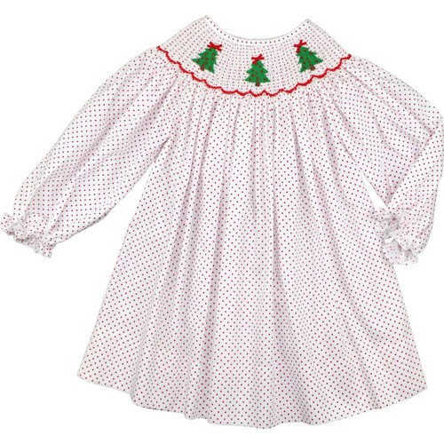 Red Dot Pique Smocked Christmas Tree Dress | Cecil and Lou