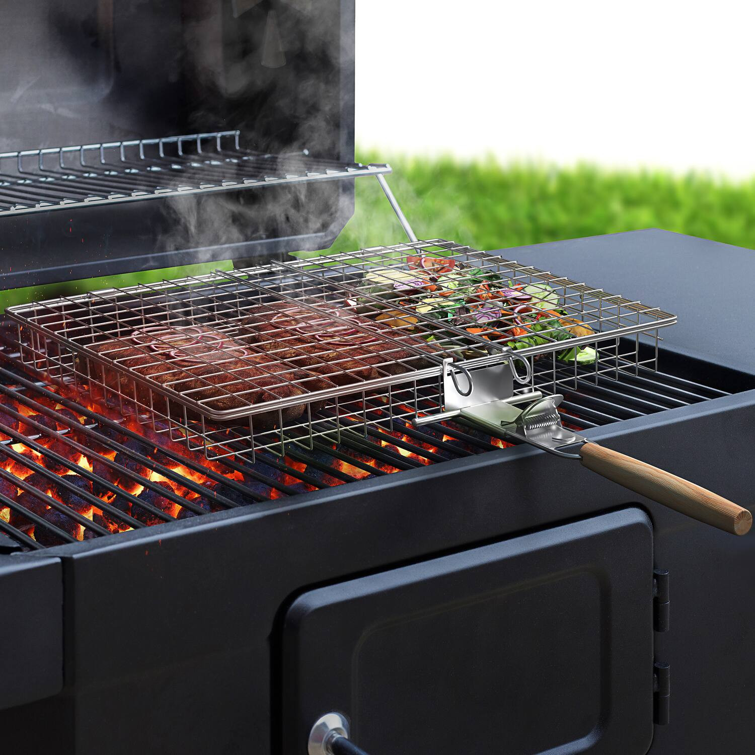 Sorbus - Grill Basket - Stainless Steel Large Folding Barbecue Grilling Basket with Handle, Portable BBQ Accessories - Silver | Best Buy U.S.