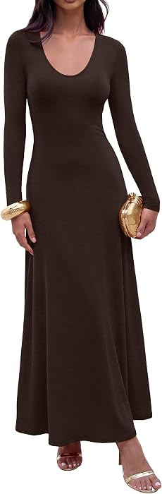 ANRABESS Women Long Sleeve Cocktail Bodycon Maxi Dress     Soft Brushed Stretch Knit, Lounge Part... | Amazon (US)