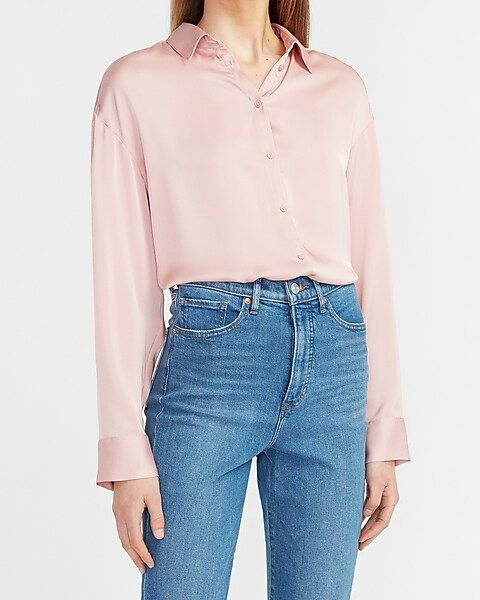 Oversized Satin Button-Up Shirt | Express